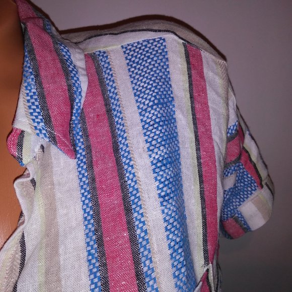 Caffe Marrakesh Set Medium Tie Front Top Capri Pink Blue White Linen Ble…‎ - Picture 4 of 12